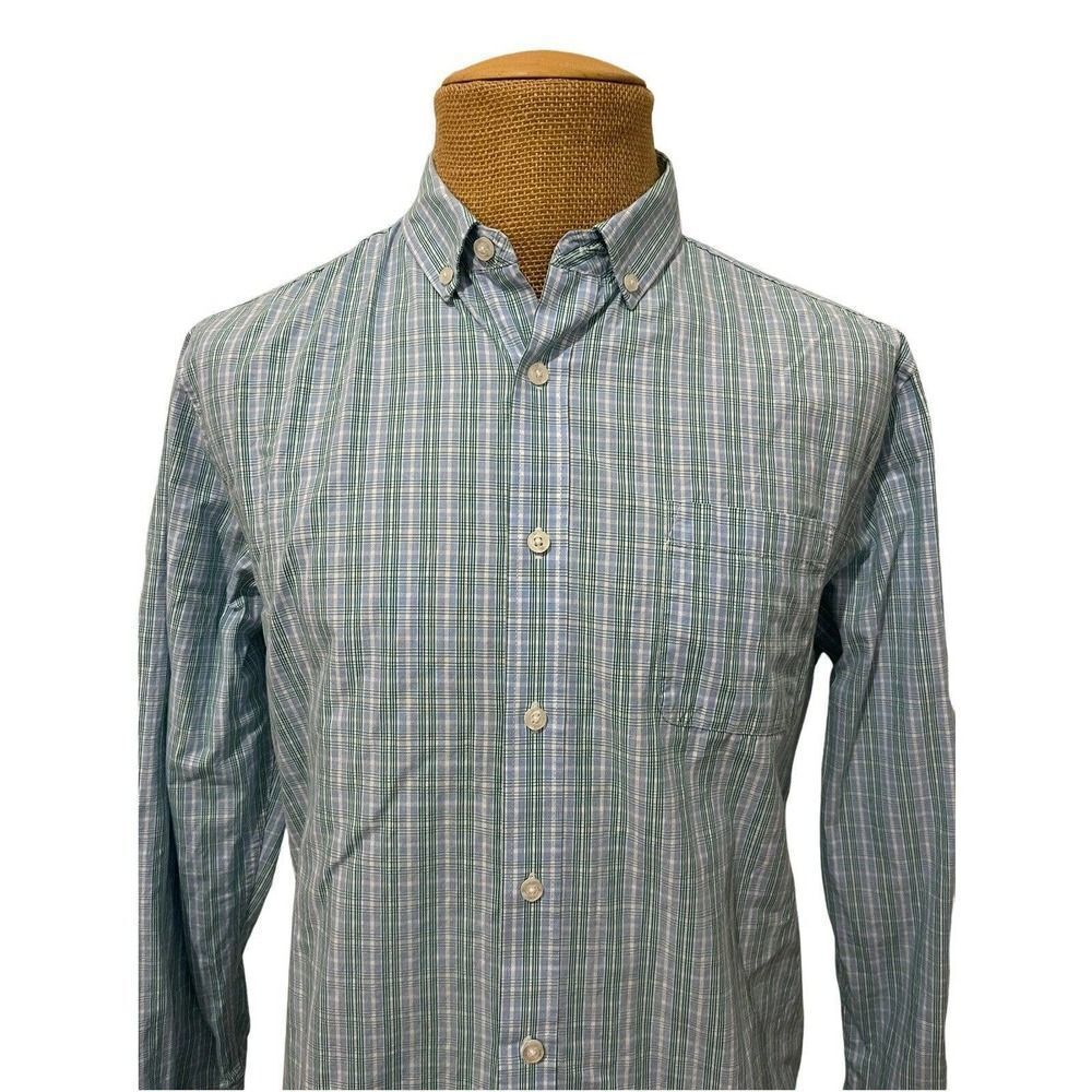 NAT NAST Men's Long‎ Sleeve Dress Shirt Blue Green Plaid 100% Cotton Size Large